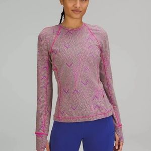 Lululemon It’s Rulu Run Long Sleeve Jacquard Shirt sz 10 Chevron Sonic Pink
